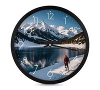 FHESDCW 10 Inch Silent Wall Clock Round Modern Decorative Clocks - Battery Operated, People Cross Lakes Wall Clock for Office, Bedroom, Living Room, White-Style