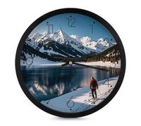 FHESDCW 10 Inch Silent Wall Clock Round Modern Decorative Clocks - Battery Operated, People Cross Lakes Wall Clock for Office, Bedroom, Living Room, Black-Style
