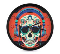 FHESDCW 10 Inch Silent Wall Clock Round Modern Decorative Clocks - Battery Operated, Punk Rock Earphones Skull Wall Clock for Office, Bedroom, Living Room, Black-Style