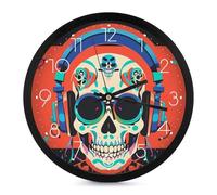 FHESDCW 10 Inch Silent Wall Clock Round Modern Decorative Clocks - Battery Operated, Punk Rock Earphones Skull Wall Clock for Office, Bedroom, Living Room, White-Style