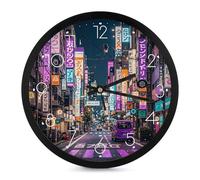 FHESDCW 10 Inch Silent Wall Clock Round Modern Decorative Clocks - Battery Operated, Purple Tokyo Streets Wall Clock for Office, Bedroom, Living Room, White-Style