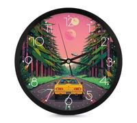 FHESDCW 10 Inch Silent Wall Clock Round Modern Decorative Clocks - Battery Operated, Science Fiction Style Robotic Car Wall Clock for Office, Bedroom, Living Room, White-Style