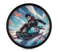 FHESDCW 10 Inch Silent Wall Clock Round Modern Decorative Clocks - Battery Operated, Skateboarding and Skiing Wall Clock for Office, Bedroom, Living Room, White-Style