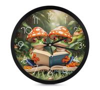 FHESDCW 10 Inch Silent Wall Clock Round Modern Decorative Clocks - Battery Operated, The Frog Family is Reading Wall Clock for Office, Bedroom, Living Room, White-Style