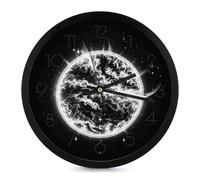 FHESDCW 10 Inch Silent Wall Clock Round Modern Decorative Clocks - Battery Operated, The Mysterious Burning of The Sun Wall Clock for Office, Bedroom, Living Room, Black-Style