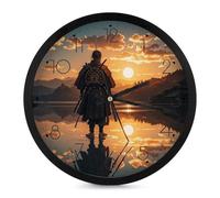 FHESDCW 10 Inch Silent Wall Clock Round Modern Decorative Clocks - Battery Operated, Warrior Reflection Wall Clock for Office, Bedroom, Living Room, Black-Style