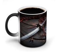 FHESDCW 11 Oz Japan Samurai Sword Mug Magic Color Changing Ceramic Mug Heat Sensitive Coffee Cup with Print Design Perfect for Hot Cold Drinks Fun Gift for Wedding Birthday Mothers Day