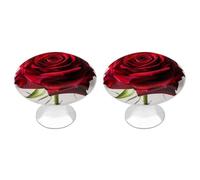 FHESDCW 2 Pack Stainless Steel Cabinet Knobs with Screws, Elegant Red Rose Drawer Pulls Easy Installation, Modern Cabinet Pulls for Kitchen, Bathroom, Dresser