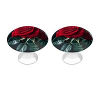 FHESDCW 2 Pack Stainless Steel Cabinet Knobs with Screws, Red Rose Black Background Drawer Pulls Easy Installation, Modern Cabinet Pulls for Kitchen, Bathroom, Dresser