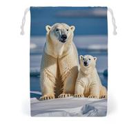 FHESDCW 2 Polar Bears Drawstring Bag Canvas, Reusable Travel Jewelry Pouches, Washable Storage Bags for Gift, Candy, Cosmetics 20 * 25cm