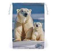 FHESDCW 2 Polar Bears Drawstring Bag Canvas, Reusable Travel Jewelry Pouches, Washable Storage Bags for Gift, Candy, Cosmetics 12 * 18cm