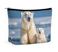 FHESDCW 2 Polar Bears Makeup Bag for Women PU Leather Waterproof Cosmetic Bag with Zipper Portable Travel Makeup Organizer