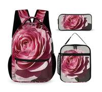 FHESDCW 3-in-1 Backpack Set with Lunch Bag & Pencil Case, A Beautiful Flower Backpack with Front Pocket, Insulated Lunch Tote, Large Capacity Pencil Pouch