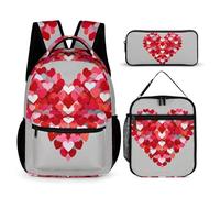 FHESDCW 3-in-1 Backpack Set with Lunch Bag & Pencil Case, A Big Heart Small Hearts Backpack with Front Pocket, Insulated Lunch Tote, Large Capacity Pencil Pouch