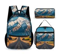 FHESDCW 3-in-1 Backpack Set with Lunch Bag & Pencil Case, Alpine Snowy Mountain Backpack with Front Pocket, Insulated Lunch Tote, Large Capacity Pencil Pouch