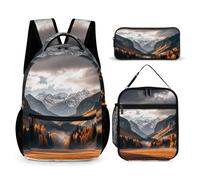 FHESDCW 3-in-1 Backpack Set with Lunch Bag & Pencil Case, Autumn Rainy in The Valley Backpack with Front Pocket, Insulated Lunch Tote, Large Capacity Pencil Pouch