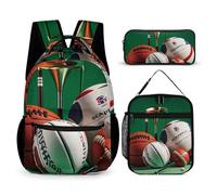 FHESDCW 3-in-1 Backpack Set with Lunch Bag & Pencil Case, Basketball Rugby Baseball Golf Backpack with Front Pocket, Insulated Lunch Tote, Large Capacity Pencil Pouch