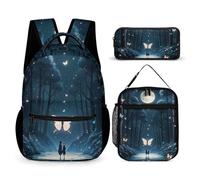 FHESDCW 3-in-1 Backpack Set with Lunch Bag & Pencil Case, Black Light Fantasy Forest Backpack with Front Pocket, Insulated Lunch Tote, Large Capacity Pencil Pouch