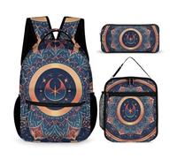FHESDCW 3-in-1 Backpack Set with Lunch Bag & Pencil Case, Circular Floral Fragments Backpack with Front Pocket, Insulated Lunch Tote, Large Capacity Pencil Pouch