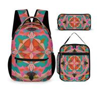 FHESDCW 3-in-1 Backpack Set with Lunch Bag & Pencil Case, Colorful Bohemian Patterns Backpack with Front Pocket, Insulated Lunch Tote, Large Capacity Pencil Pouch