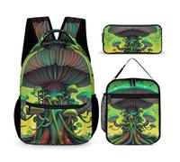 FHESDCW 3-in-1 Backpack Set with Lunch Bag & Pencil Case, Dreamy Mushrooms And Tree Backpack with Front Pocket, Insulated Lunch Tote, Large Capacity Pencil Pouch