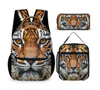 FHESDCW 3-in-1 Backpack Set with Lunch Bag & Pencil Case, Fierce Tiger Backpack with Front Pocket, Insulated Lunch Tote, Large Capacity Pencil Pouch
