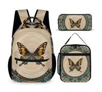 FHESDCW 3-in-1 Backpack Set with Lunch Bag & Pencil Case, Flourishing Garden Butterfly Backpack with Front Pocket, Insulated Lunch Tote, Large Capacity Pencil Pouch