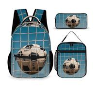 FHESDCW 3-in-1 Backpack Set with Lunch Bag & Pencil Case, Football in The Football Network Backpack with Front Pocket, Insulated Lunch Tote, Large Capacity Pencil Pouch