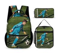 FHESDCW 3-in-1 Backpack Set with Lunch Bag & Pencil Case, Football in The Goalkeeper Position Backpack with Front Pocket, Insulated Lunch Tote, Large Capacity Pencil Pouch