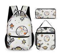 FHESDCW 3-in-1 Backpack Set with Lunch Bag & Pencil Case, Graffiti Astronaut Spacecraft Backpack with Front Pocket, Insulated Lunch Tote, Large Capacity Pencil Pouch