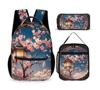 FHESDCW 3-in-1 Backpack Set with Lunch Bag & Pencil Case, Lantern Round Gorgeous Pattern Backpack with Front Pocket, Insulated Lunch Tote, Large Capacity Pencil Pouch