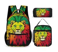 FHESDCW 3-in-1 Backpack Set with Lunch Bag & Pencil Case, Lion's Head Majestic Backpack with Front Pocket, Insulated Lunch Tote, Large Capacity Pencil Pouch