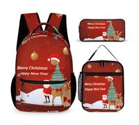 FHESDCW 3-in-1 Backpack Set with Lunch Bag & Pencil Case, Merry Christmas And Happy New Year Backpack with Front Pocket, Insulated Lunch Tote, Large Capacity Pencil Pouch