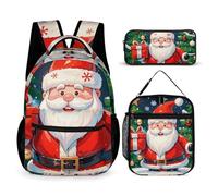 FHESDCW 3-in-1 Backpack Set with Lunch Bag & Pencil Case, Merry Christmas Santa Claus Backpack with Front Pocket, Insulated Lunch Tote, Large Capacity Pencil Pouch