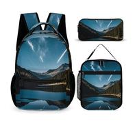 FHESDCW 3-in-1 Backpack Set with Lunch Bag & Pencil Case, Meteors in The Night Sky Backpack with Front Pocket, Insulated Lunch Tote, Large Capacity Pencil Pouch