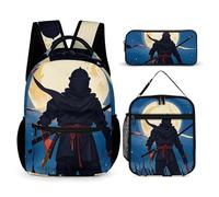 FHESDCW 3-in-1 Backpack Set with Lunch Bag & Pencil Case, Moonlight Watercolor Style Backpack with Front Pocket, Insulated Lunch Tote, Large Capacity Pencil Pouch