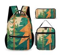 FHESDCW 3-in-1 Backpack Set with Lunch Bag & Pencil Case, Mountain Fir Forest Backpack with Front Pocket, Insulated Lunch Tote, Large Capacity Pencil Pouch
