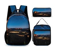 FHESDCW 3-in-1 Backpack Set with Lunch Bag & Pencil Case, Night Western Style Backpack with Front Pocket, Insulated Lunch Tote, Large Capacity Pencil Pouch