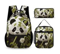 FHESDCW 3-in-1 Backpack Set with Lunch Bag & Pencil Case, Panda Backpack with Front Pocket, Insulated Lunch Tote, Large Capacity Pencil Pouch