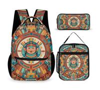 FHESDCW 3-in-1 Backpack Set with Lunch Bag & Pencil Case, Patterns of Ancient Civilization Figures Backpack with Front Pocket, Insulated Lunch Tote, Large Capacity Pencil Pouch