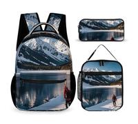 FHESDCW 3-in-1 Backpack Set with Lunch Bag & Pencil Case, People Cross Lakes Backpack with Front Pocket, Insulated Lunch Tote, Large Capacity Pencil Pouch