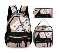FHESDCW 3-in-1 Backpack Set with Lunch Bag & Pencil Case, Piano Violin Music Notes Backpack with Front Pocket, Insulated Lunch Tote, Large Capacity Pencil Pouch