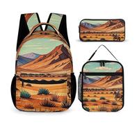 FHESDCW 3-in-1 Backpack Set with Lunch Bag & Pencil Case, Riding Horses in Wild West Backpack with Front Pocket, Insulated Lunch Tote, Large Capacity Pencil Pouch