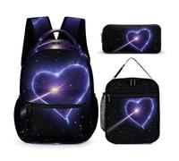 FHESDCW 3-in-1 Backpack Set with Lunch Bag & Pencil Case, Shooting Star Heart Backpack with Front Pocket, Insulated Lunch Tote, Large Capacity Pencil Pouch