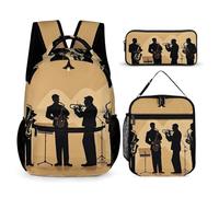 FHESDCW 3-in-1 Backpack Set with Lunch Bag & Pencil Case, Silhouette of A Jazz Quartet Performing Backpack with Front Pocket, Insulated Lunch Tote, Large Capacity Pencil Pouch