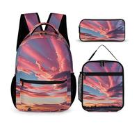 FHESDCW 3-in-1 Backpack Set with Lunch Bag & Pencil Case, Sky Scenery of Sunset Beauty Backpack with Front Pocket, Insulated Lunch Tote, Large Capacity Pencil Pouch