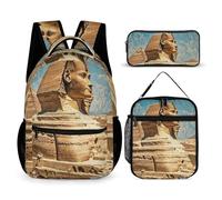 FHESDCW 3-in-1 Backpack Set with Lunch Bag & Pencil Case, Sphinx Backpack with Front Pocket, Insulated Lunch Tote, Large Capacity Pencil Pouch