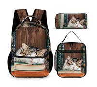 FHESDCW 3-in-1 Backpack Set with Lunch Bag & Pencil Case, The Kitten Sleeps Backpack with Front Pocket, Insulated Lunch Tote, Large Capacity Pencil Pouch