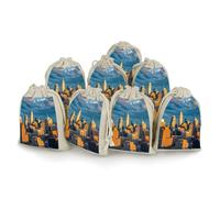 FHESDCW 8-Pack A Busy Town in The City Gift Bags, Durable & Portable Linen Drawstring Bags, Reusable Storage Bag for Jewelry, Candy, Wedding, Travel, 4.9 X 6.7 Inch