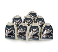 FHESDCW 8-Pack A Gray Cat Is Lying Gift Bags, Durable & Portable Linen Drawstring Bags, Reusable Storage Bag for Jewelry, Candy, Wedding, Travel, 4.9 X 6.7 Inch